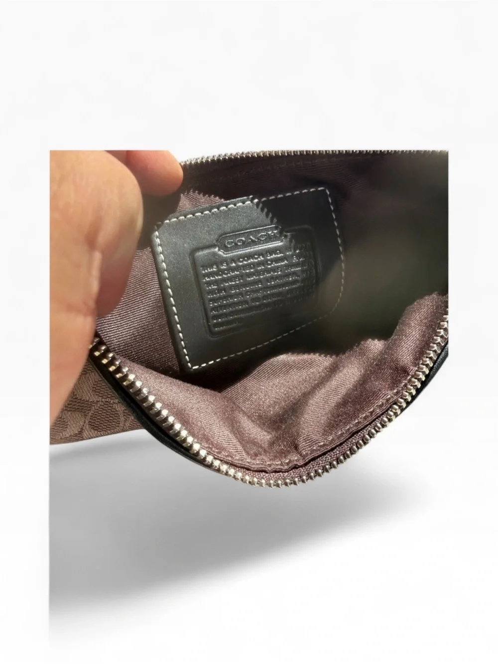 Coach Brown Signature Canvas Pouch with Dark Brown Center Stripe